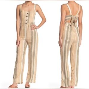 NWT Romeo+ Juliet Linen Blend Tie Back Striped Wide Leg Jumpsuit Size M